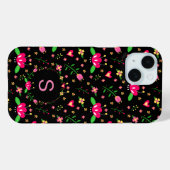  roze Floral op zwart monogram Case-Mate iPhone Case (Achterkant (horizontaal))