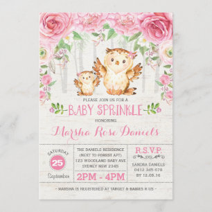 Roze Floral Owl Baby Girl Shower Kaart