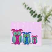 Roze Floral Owls Briefkaart (Staand voorkant)