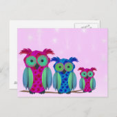 Roze Floral Owls Briefkaart (Voorkant / Achterkant)