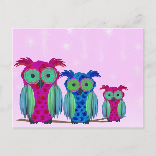 Roze Floral Owls Briefkaart (Voorkant)