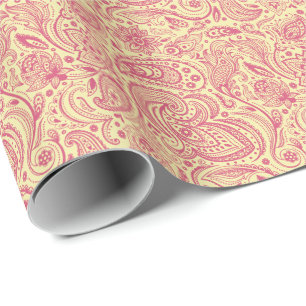 Roze Floral paisley over beige Background Cadeaupapier