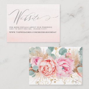 Roze Floral Pampas Grass Wedding Website Visitekaartje