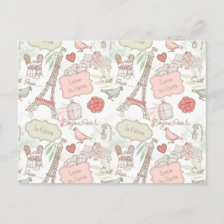 Roze Floral Paris Eiffel Tower Briefkaart