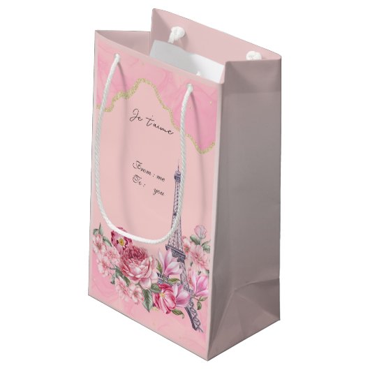 Roze floral Paris Je Taime Eiffel Tower Klein Cadeauzakje (Achterkant Gekanteld)