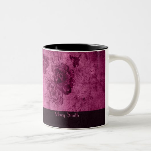 Roze  Floral Pattern Aangepaste Naam Tweekleurige Koffiemok (Rechts)