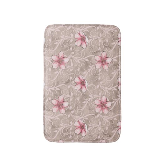 Roze Floral Pattern Badmat (Voorkant Verticaal)