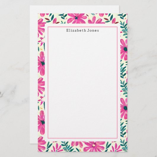 Roze Floral Pattern Briefpapier (Voorkant / Achterkant)