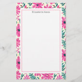 Roze Floral Pattern Briefpapier (Voorkant)