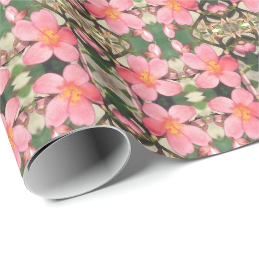 Roze Floral Pattern Cadeaupapier (Rol Hoek)