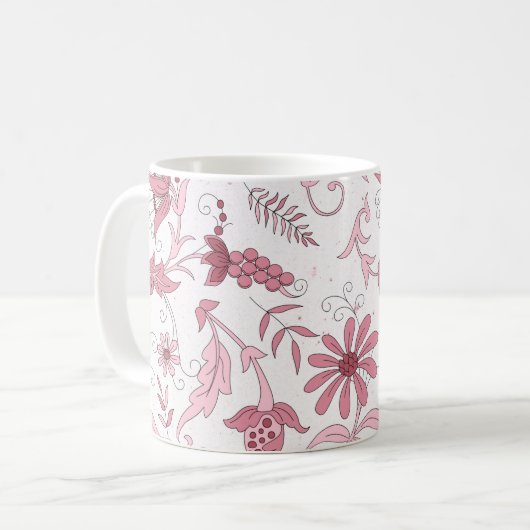 Roze Floral Pattern Koffiemok (Voorkant links)