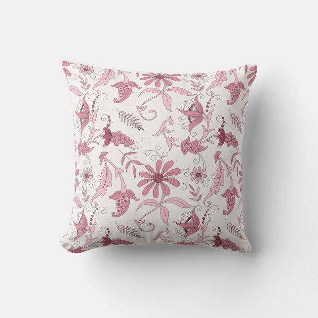 Roze Floral Pattern Kussen (Voorkant)