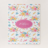 roze Floral Pattern Monogramed Legpuzzel (Verticaal)