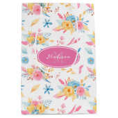 roze Floral Pattern Monogramed Medium Cadeauzakje (Voorkant)