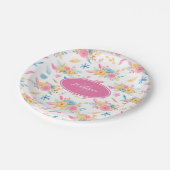 roze Floral Pattern Monogramed Papieren Bordje (Gekanteld)