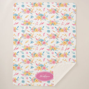  roze Floral Pattern Monogramed Sherpa Deken