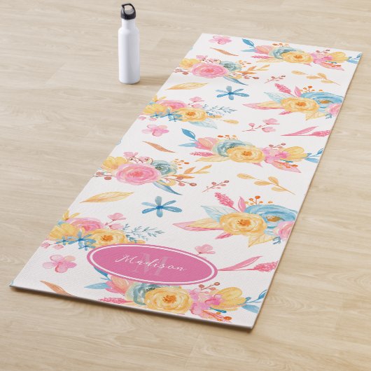  roze Floral Pattern Monogramed Yogamat (In situ)