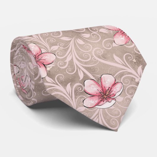Roze Floral Pattern Stropdas (Opgerold)