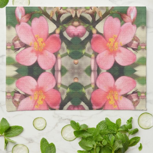 Roze Floral Pattern Theedoek (Gevouwen)
