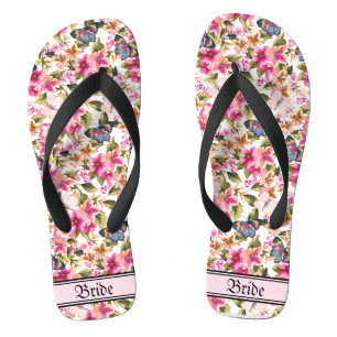 roze Floral Pattern Wedding Bride Teenslippers