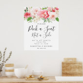 Roze Floral Pick A Seat Not Side Weddenschap Poster (Keuken)