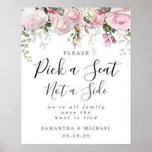 Roze Floral Pick A Seat Not Side Weddenschap Poster