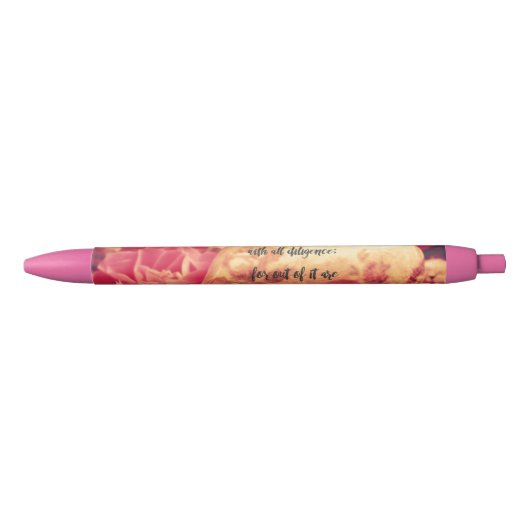Roze Floral: Psalms Heart-scripts Zwarte Inkt Pen (Voorkant)