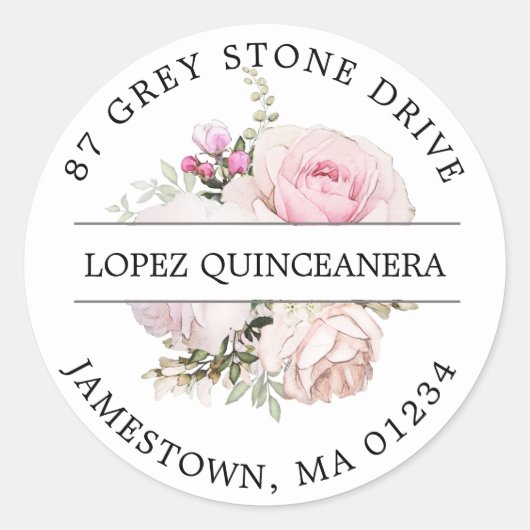 Roze Floral Quinceanera Return Address Label (Voorkant)