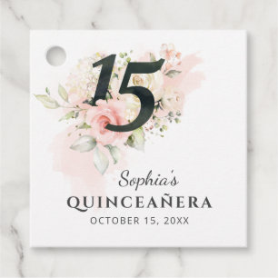 Roze Floral Quinceanera Rustic 15th Birthday Bedankjes Labels