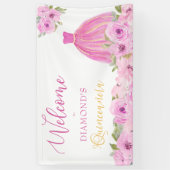 Roze Floral Quinceanera Welkom Spandoek (Verticaal)