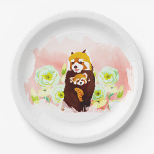 Roze Floral Red Panda Paper Bord 9"