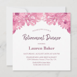 Roze Floral Retirement Dinner Party Invitation Kaart