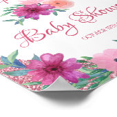 Roze Floral Roos Gold Glitter Baby shower Poster (Hoek)