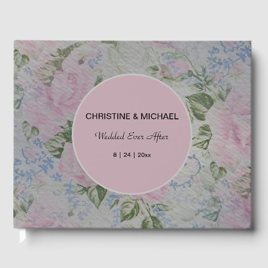 Roze Floral Rozen Wedding  Gastenboek (Voorkant)