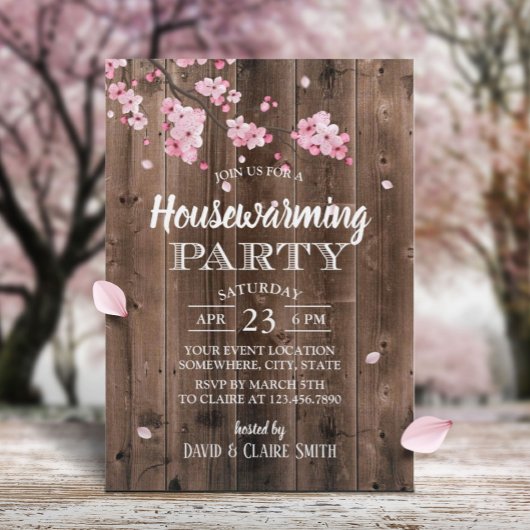 roze Floral Rustic Barn Wood Housewarming Kaart
