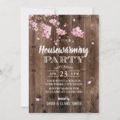 roze Floral Rustic Barn Wood Housewarming Kaart (Voorkant)