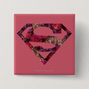 Roze Floral S-Shield Vierkante Button 5,1 Cm