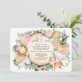 roze Floral Safari Wilde Een eerste verjaardag Kaart (Staand voorkant)