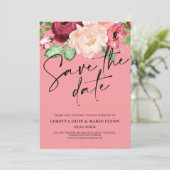 Roze floral Save the date Invitation Kaart (Staand voorkant)