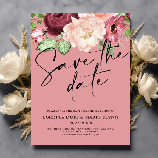 Roze floral Save the date Invitation Kaart
