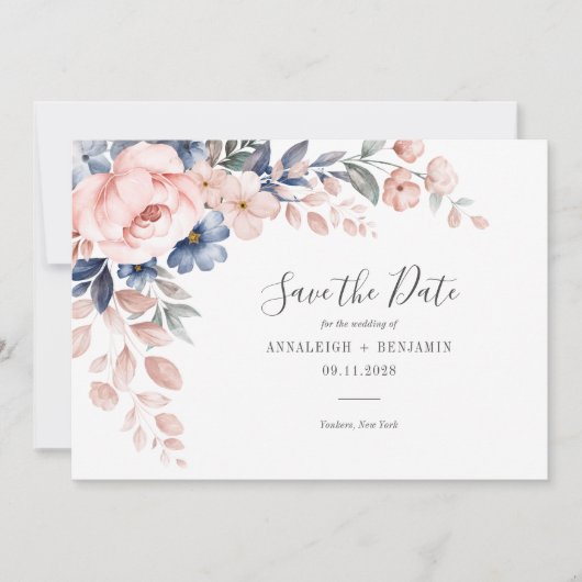 Roze Floral Script Greenery Modern Wedding Save The Date (Voorkant)
