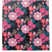  roze Floral Silver Stippen Grijs ontwerp Douchegordijn (Voorkant)