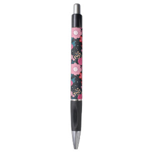 roze Floral Silver Stippen Grijs ontwerp Pen