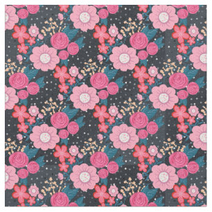 roze Floral Silver Stippen Grijs ontwerp Stof