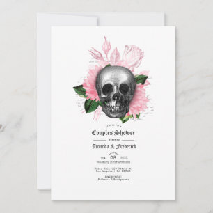 Roze Floral Skull Gothic Couples Shower Kaart