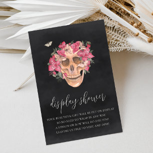 Roze Floral Skull Halloween Display Shower Informatiekaartje