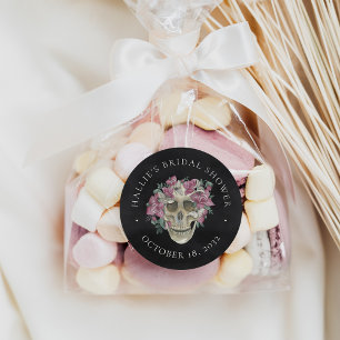 Roze Floral Skull Halloween Vrijgezellenfeest Favo Ronde Sticker