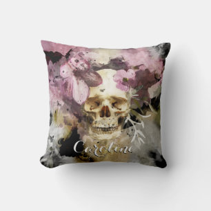 Roze Floral Skull Kussen