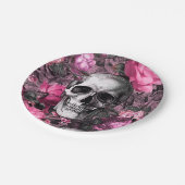 Roze Floral Skull Papieren Bordje (Gekanteld)