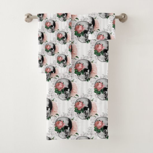 Roze Floral Skull Series Design 2 Bad Handdoek (Insitu)